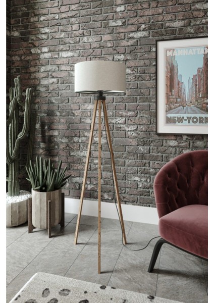 Krem Başlıklı Eskitme Ayaklı Tripod Lambader modelleri