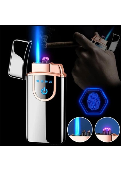Luxury Şarjlı ve Gazlı Turbo Çakmak Siyah Renk USB Çakmak 1 Adet