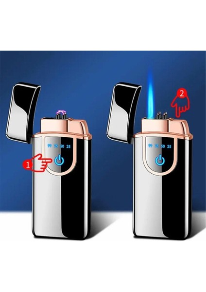 Luxury Şarjlı ve Gazlı Turbo Çakmak Siyah Renk USB Çakmak 1 Adet