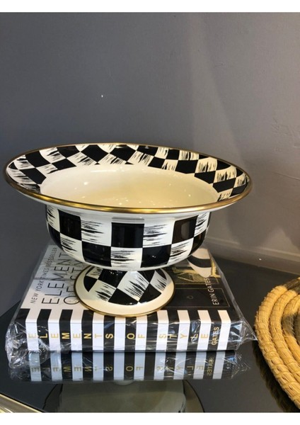 Luxury Acar PLUS28X18CM Krem-Siyah Emaye Ayaklı Meyvelik EMY-110 1 Adet