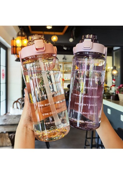 Luxury 2 Lt Motivasyonel Su Matarası Suluk Tritan Su Şişesi Bpa Içermez Şeffaf 3D Sticker Hediyeli 1 Adet