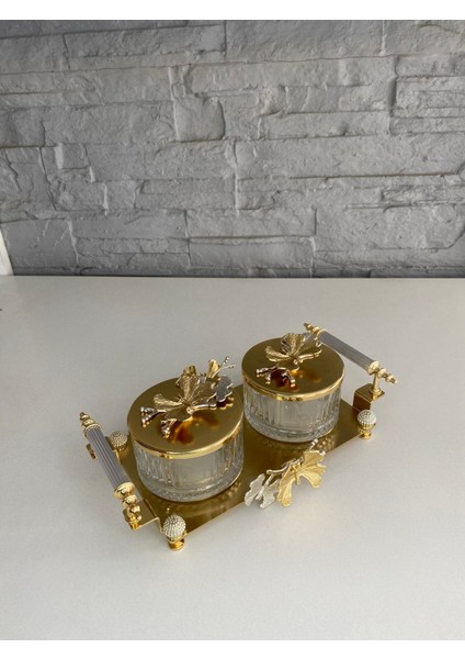 Luxury Gold Kelebekli 2li Tepsili Kase Sunumluk/çerezlik Altın 26X16X9 cm 1 Adet fırsatları
