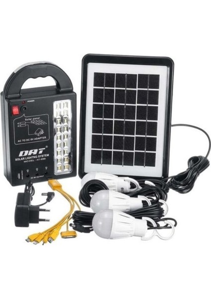 Luxury AT-999 Güneş Enerjili Solar Panel Aydınlatma Sistemi Powerbank+Usb Çıkış+ 3 Ampül Lamba Kamp Piknik 1 Adet