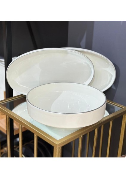 Luxury 3'lü Modern Gümüş Salata Kayık Kase Seti 1 Adet