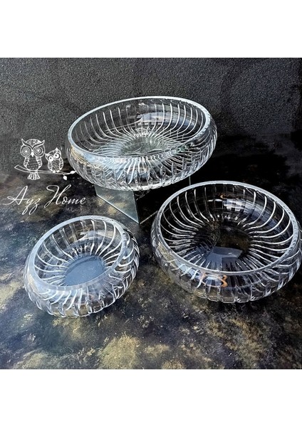Luxury Kesme Kristal Cam Salata/ Sunum Kase Takımı 3 Adet 1 Adet