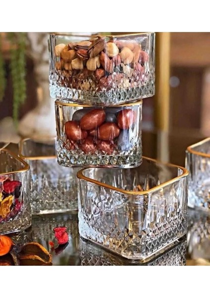 Luxury Almarandi Kare Cam Lüks Çerezlik, Sütlaç Kasesi , Magnolya Takımı 1 Adet