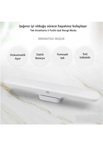Luxury Mr LED Lamba 3 Renk Mutfak Tezgah Çalışma Masası Okuma Ders Lambası Aydınlatma Şarjlı 1 Adet