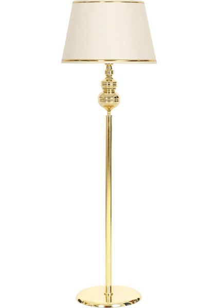 Munch Gold Kaplama Metal Düz Tek Ayaklı Lambader - Gold Şeritli Krem