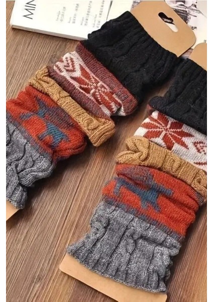 Luxury %100 Akrilik Premium Triko Örgü Leg Warmer Ayak Isıtıcı Tozluk Jakar Desenli 1 Adet