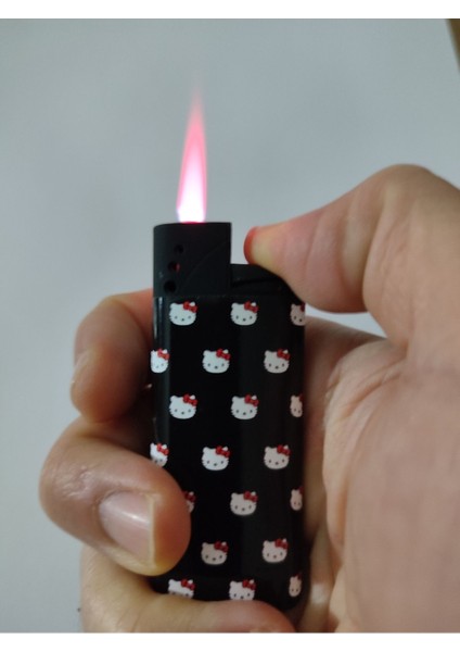 Luxury Hello Kitty Jet Pürmüzlü Pembe Alev Turbo Çakmak Rüzgarda Sönmez ( Gazlı ) Siyah 1 Adet fırsatları