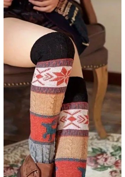 Luxury %100 Akrilik Premium Triko Örgü Leg Warmer Ayak Isıtıcı Tozluk Jakar Desenli 1 Adet
