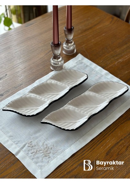 Luxury Siyah Çizgili 3'lü Yaprak Çerezlik 32X10.5 cm 1 Adet