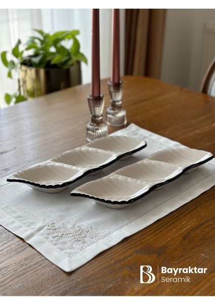 Luxury Siyah Çizgili 3'lü Yaprak Çerezlik 32X10.5 cm 1 Adet