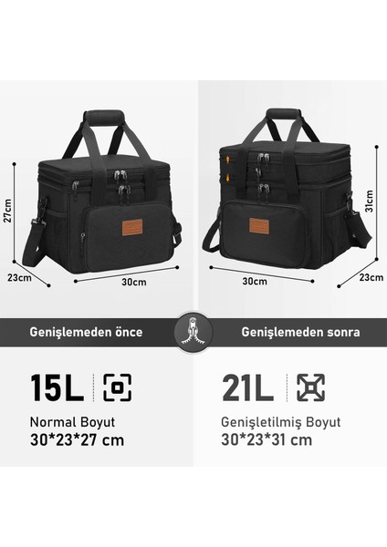 Luxury Körüklü Termal Termos Çanta, Yalıtımlı Beslenme Çantası, Buzluk Yemek Taşıma Çantası 21L-SIYAH 1 Adet