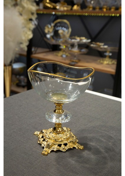 Luxury Metal Ayaklı Vira Gold Detaylı Sütlü Tatlı Kasesi - Dondurmalık - Çerezlik 6 Lı 1 Adet fırsatları