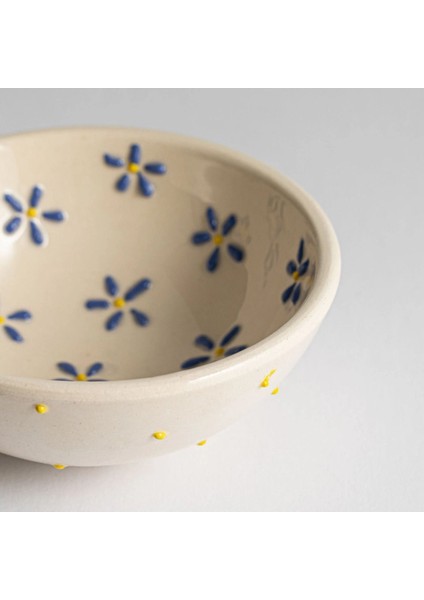 Luxury Blossoms El Yapımı 3'lü Kase - Mavi 10 cm Seramik Kase Tatlı,reçel, Zeytin, Peynir ve Çerez Için 1 Adet