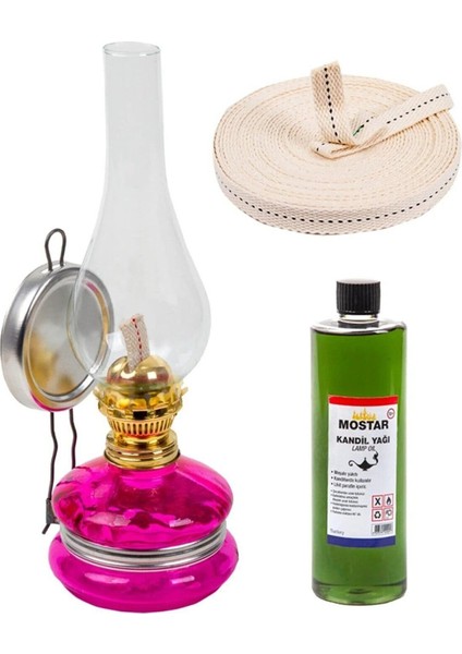 Luxury Pembe Klasik Gaz Lambası 250 ml Kandil Yakıtı 1 M Fitil Gaz Lambası Seti 1 Adet