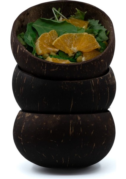 Luxury 3 Adet El Yapımı Klasik Hindistan Cevizi Kasesi - Coconut Bowls Smooth 1 Adet