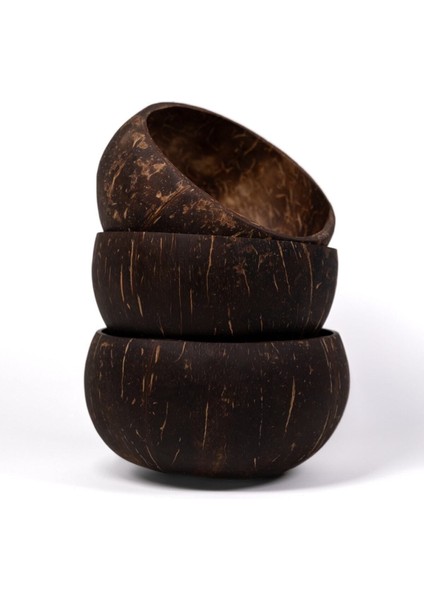 Luxury 3 Adet El Yapımı Klasik Hindistan Cevizi Kasesi - Coconut Bowls Smooth 1 Adet