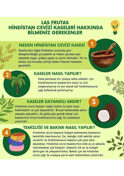 Luxury 3 Adet El Yapımı Klasik Hindistan Cevizi Kasesi - Coconut Bowls Smooth 1 Adet