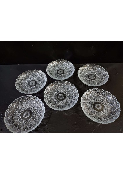 Luxury Desenli Cam Çerez & Pasta Tabağı 6 Adet 1 Adet