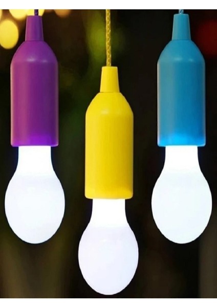 Luxury Pilli Çek Bırak Ipli Asılabilir Taşınabilir Ampül Kamp Lambası Çadır LED Işıldak Tekli 1 Adet