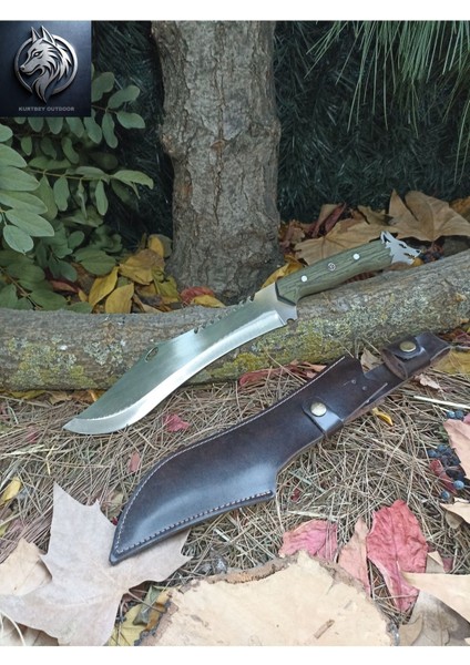 Luxury Özel Üretim Pala Model Dev Boy Avcı Ayna Perdah 43CM Kurt Başlı Ormancı Bıçağı 1 Adet