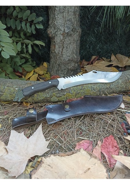 Luxury Özel Üretim Pala Model Dev Boy Avcı Ayna Perdah 43CM Kurt Başlı Ormancı Bıçağı 1 Adet