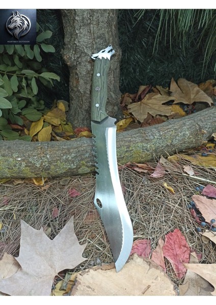 Luxury Özel Üretim Pala Model Dev Boy Avcı Ayna Perdah 43CM Kurt Başlı Ormancı Bıçağı 1 Adet