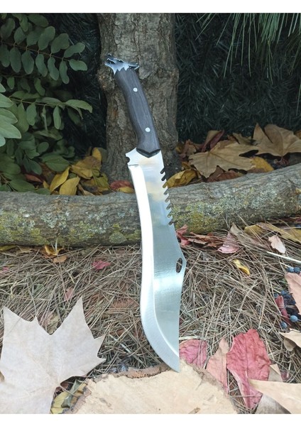 Luxury Özel Üretim Pala Model Dev Boy Avcı Ayna Perdah 43CM Kurt Başlı Ormancı Bıçağı 1 Adet