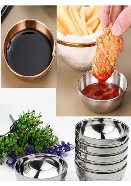 Luxury Paslanmaz Çelik 14 cm Çorba Kasesi 6 Adet Baharat Sos Tabağı Tereyağı Tabağı Meze Tabağı 1 Adet