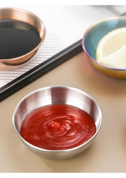 Luxury Paslanmaz Çelik 14 cm Çorba Kasesi 6 Adet Baharat Sos Tabağı Tereyağı Tabağı Meze Tabağı 1 Adet