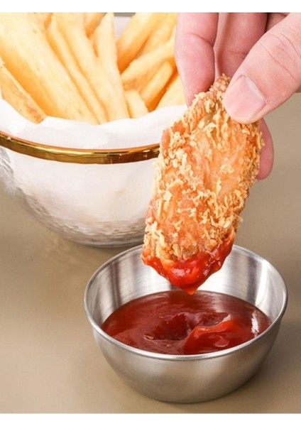 Luxury Paslanmaz Çelik 14 cm Çorba Kasesi 6 Adet Baharat Sos Tabağı Tereyağı Tabağı Meze Tabağı 1 Adet