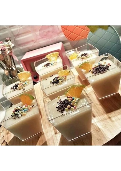 Luxury Kübik Prizma Mika Plastik Şeffaf Kapaksız Sunum Kabı 200 cc .10.* Adet Tatlı & Meze ve Salata Kasesi 1 Adet