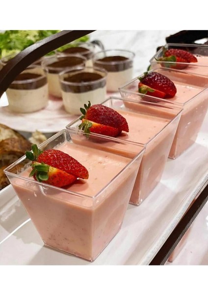 Luxury Kübik Prizma Mika Plastik Şeffaf Kapaksız Sunum Kabı 200 cc .10.* Adet Tatlı & Meze ve Salata Kasesi 1 Adet