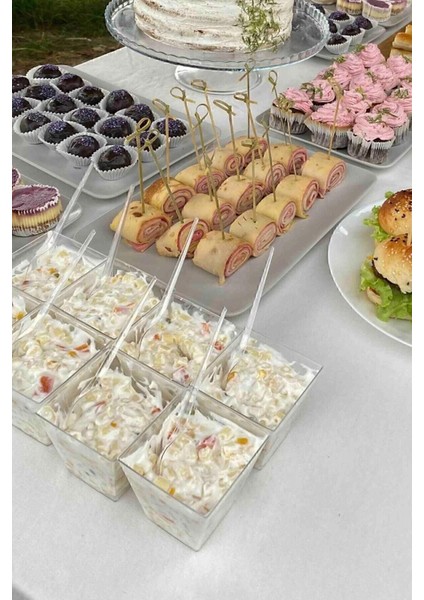 Luxury Kübik Prizma Mika Plastik Şeffaf Kapaksız Sunum Kabı 200 cc .10.* Adet Tatlı & Meze ve Salata Kasesi 1 Adet