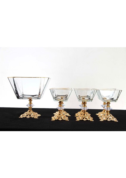 Luxury 7 Parça Metal Ayaklı Gold Detaylı Cam Büyük Boy Salata - Magnolia Dondurmalık 1 Adet fiyatları