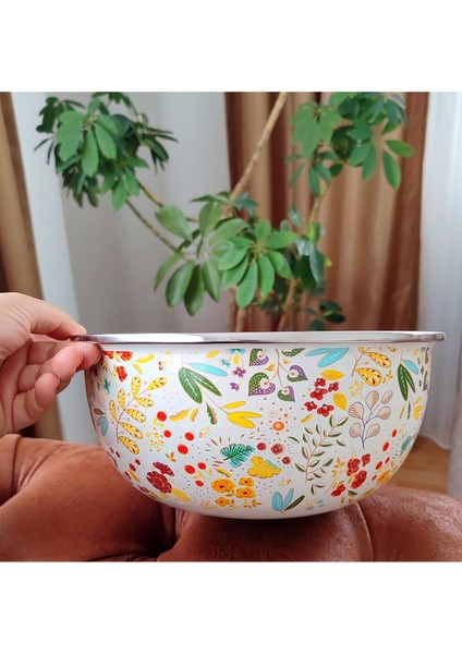 Luxury Çiçek Demeti Vintage Emaye Karıştırma Yoğurma Salata Kabı 24 cm Çap 1 Adet modelleri