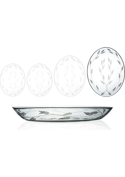 Luxury 1 Adet 33CM Oval Cam Salata Sunum Tabağı Sürgün Desenli 1 Adet