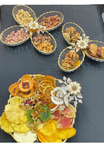Luxury Cam Çerezlik Beyaz Papatya 3'lü Sunum Seti Altın 1 Adet