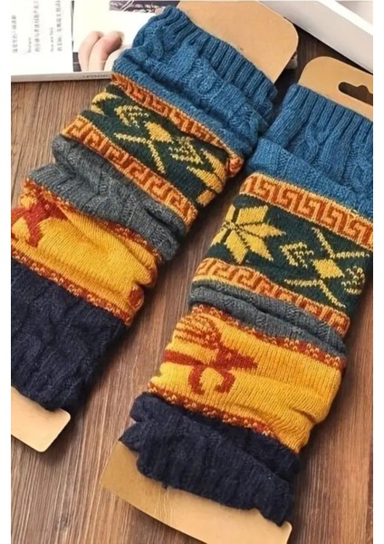 Luxury %100 Akrilik Premium Triko Örgü Leg Warmer Ayak Isıtıcı Tozluk Jakar Desenli 1 Adet