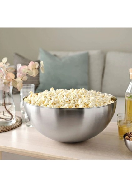 Luxury 2'li Paslanmaz Çelik Karıştırma Kabı Popcorn ve Salata Kasesi Çelik Servis Kabı 25CM-13LT 1 Adet