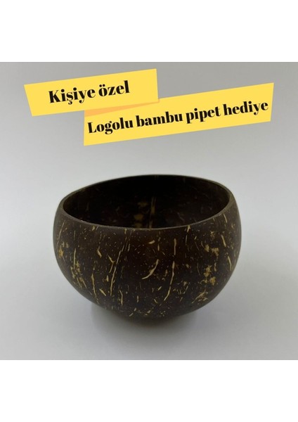 Luxury Doğal Hindistan Cevizi Kase & Çerezlik – Smoothie ve Bowl Sunum Kabı (Bambu Pipet Hediyeli) 1 Adet