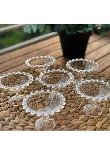 Luxury Lüx Cam Ayaklı Boncuklu Lokumluk Kase 6 Adet 1 Adet