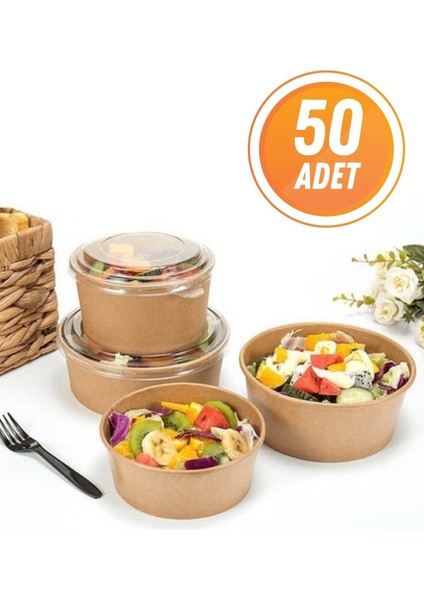 Luxury Kraft Karton Salata Kasesi Kapaklı 750CC 50 Adet 1 Adet