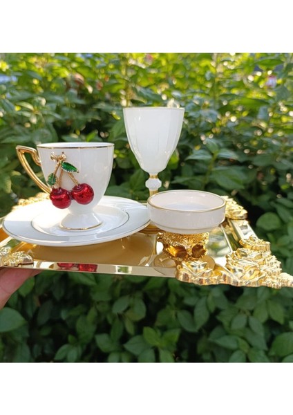 Luxury Şık 6'lı Metal Ayaklı Ağız Yaldızlı Porselen Ikramlık - Porselen Lokumluk - Sunumluk 1 Adet modelleri
