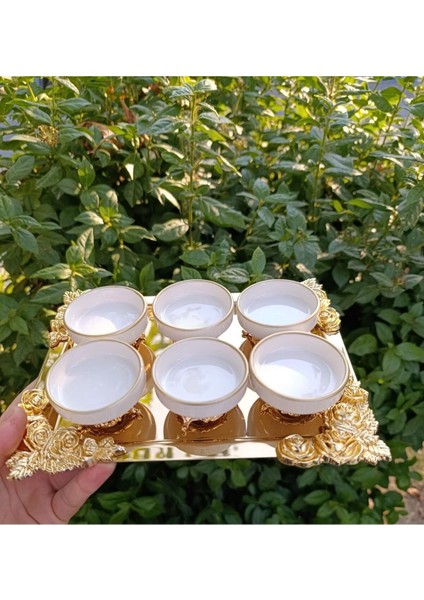 Luxury Şık 6'lı Metal Ayaklı Ağız Yaldızlı Porselen Ikramlık - Porselen Lokumluk - Sunumluk 1 Adet fırsatları