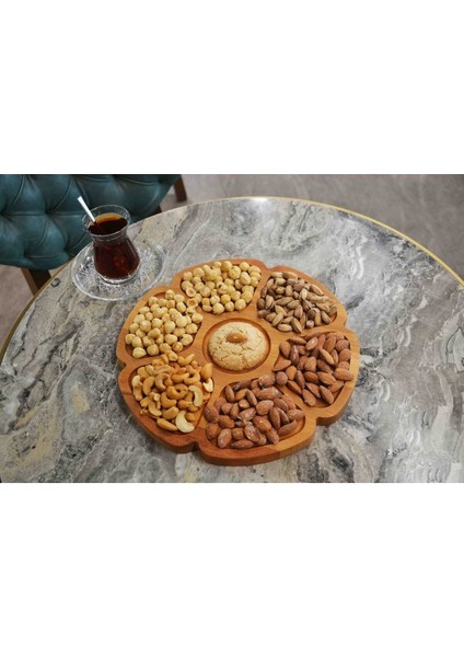 Luxury Ahşap Çiçek Tasarımlı 7 Bölmeli Çerezlik & Sunum Tabağı 1 Adet fiyatları