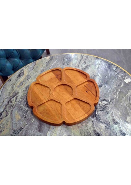 Luxury Ahşap Çiçek Tasarımlı 7 Bölmeli Çerezlik & Sunum Tabağı 1 Adet modelleri