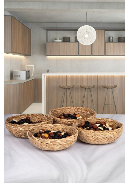 Luxury 4' Lü Büyük Boy Hasır Çerezlik Sunum Tabağı Hasır Organizer 1 Adet